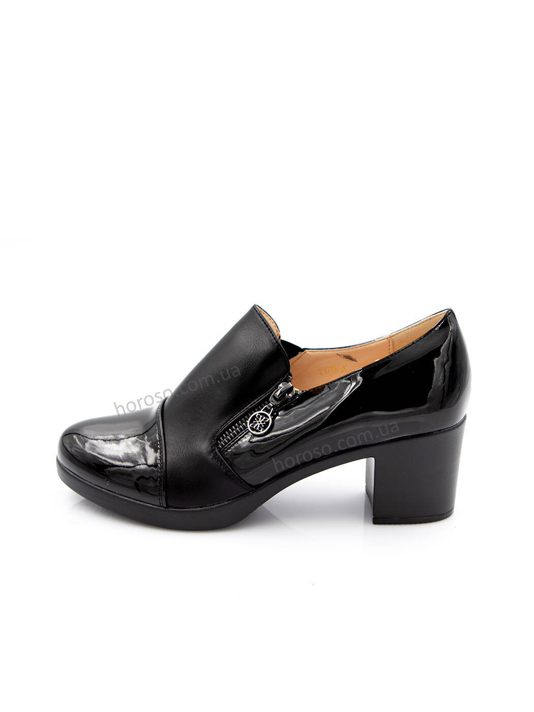 Туфли женские черные экокожа каблук устойчивый демисезон 170-5_M