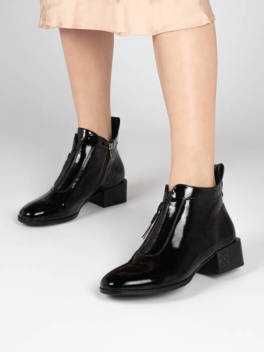Ботинки женские черные искусственный лак каблук устойчивый демисезон