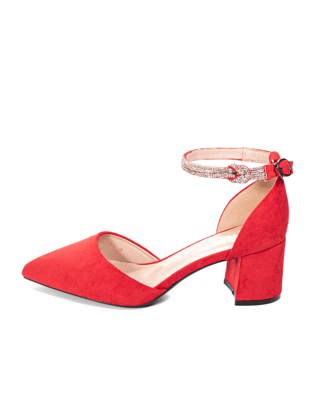 Туфли лодочки женские красные экозамша каблук устойчивый лето 1-red-M