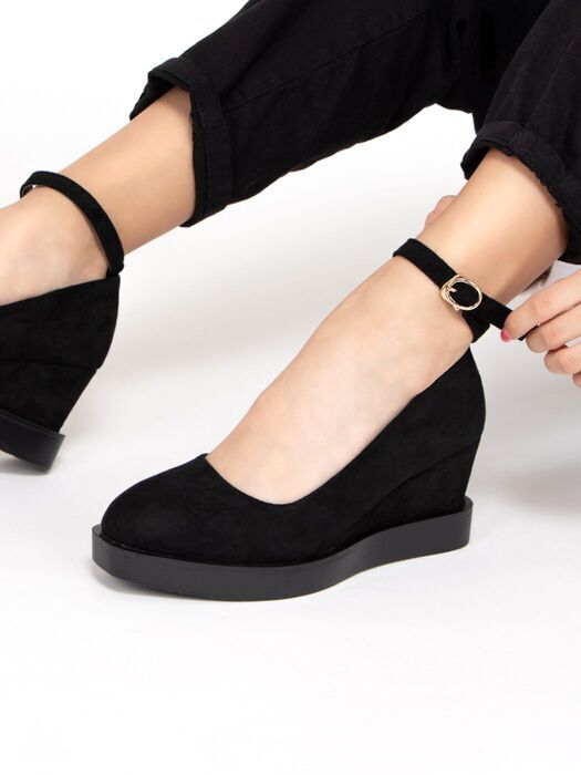 Туфлі жіночі чорні екозамша каблук стійкий демісезон від виробника 2M